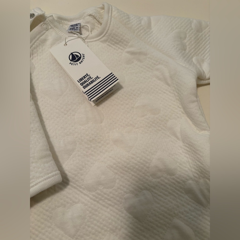 Petit Bateau Cream Patterned heart footie